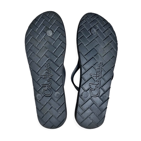 Cole Haan Brown/Tan/Black Patterned Flip Flops w/Signature Bow, sz 8 - Picture 9 of 10